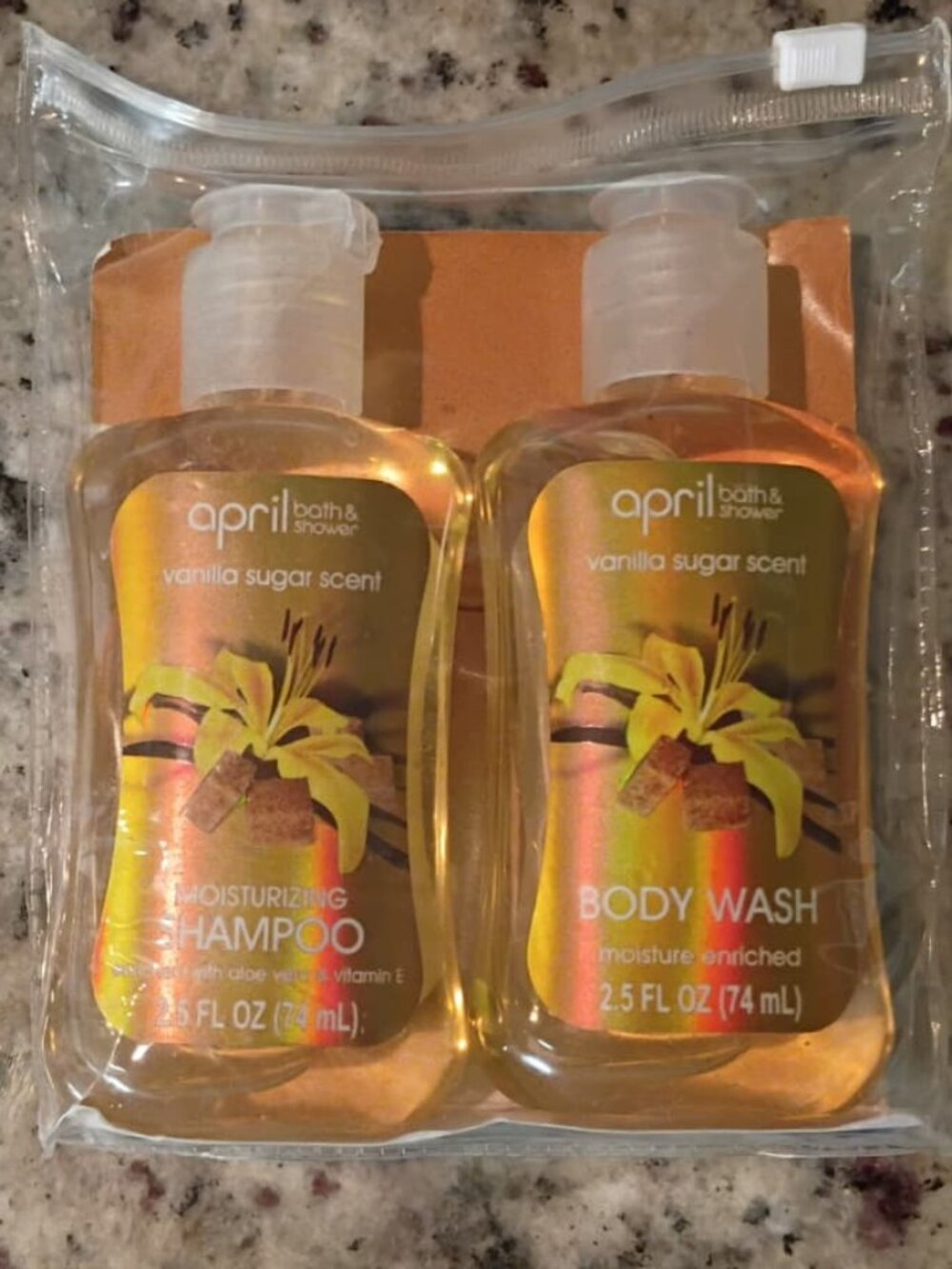APRIL BATH & SHOWER SHAMPOO & BODY WASH SET-VANILLA SUGAR SCENT-2.5 oz/74ml EACH